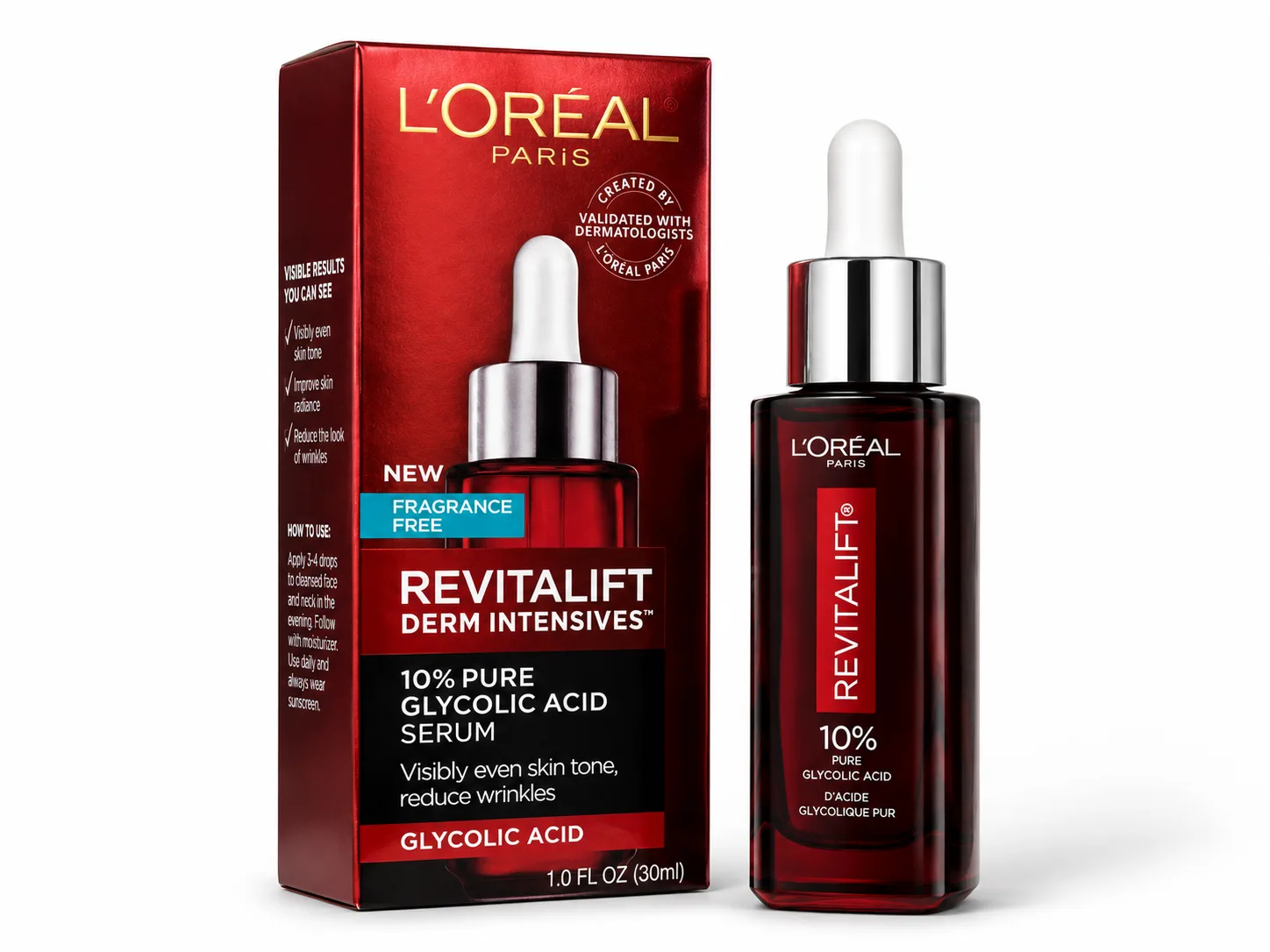 L'Oréal Revitalift Derm Intensives 10% Glycolic Acid Face Serum - Fragrance-Free, 1 Fl Oz