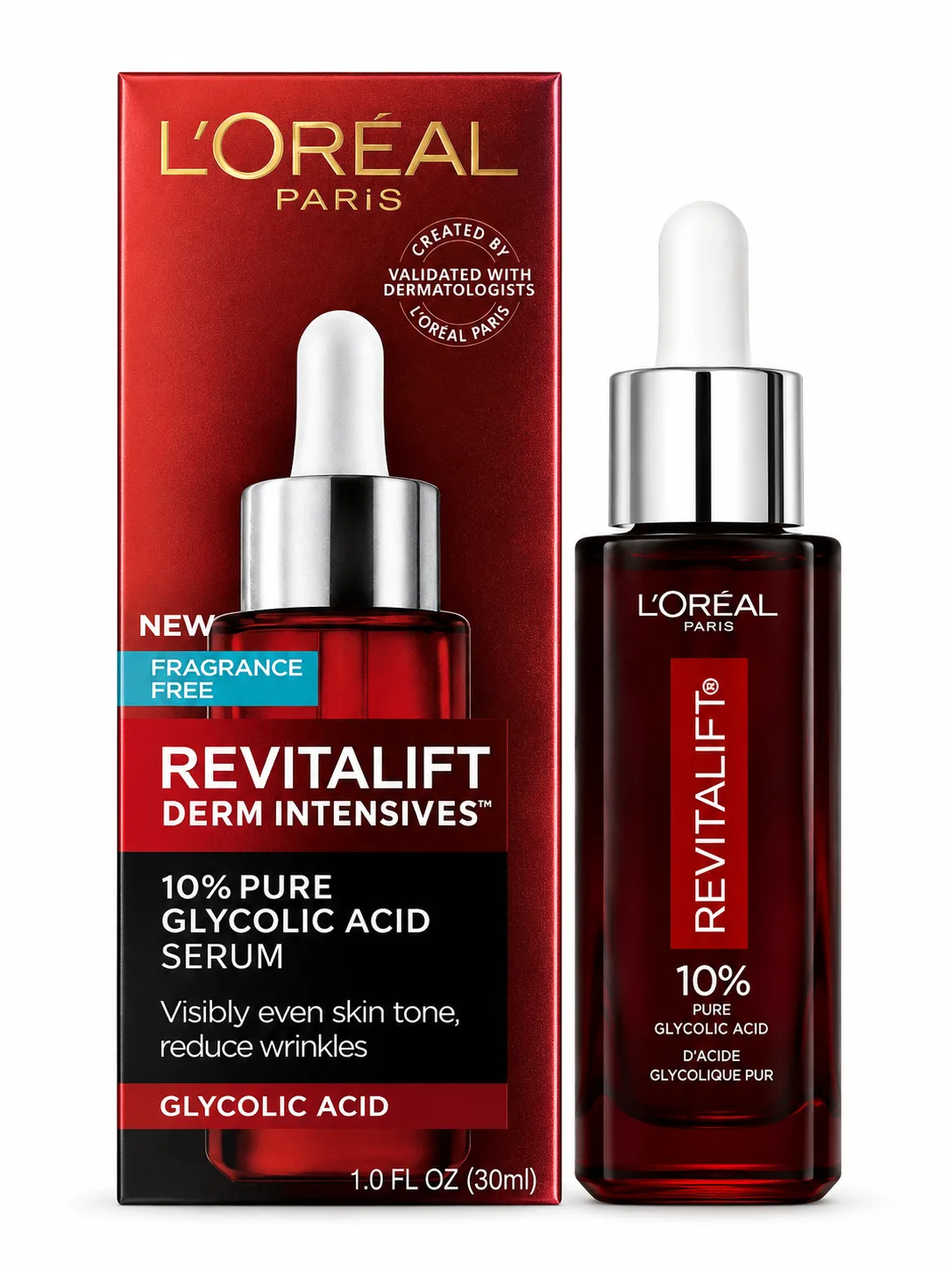 L'Oréal Revitalift Derm Intensives 10% Glycolic Acid Face Serum - Fragrance-Free, 1 Fl Oz photo 2